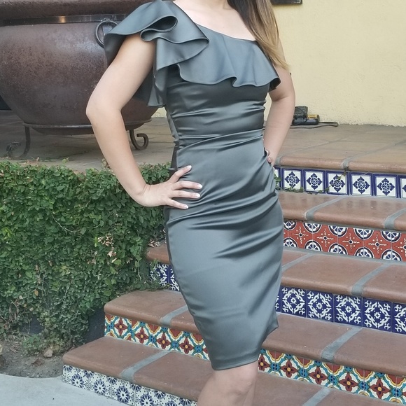 Maggy London one shoulder flutter dress Size 2 - Picture 1 of 5